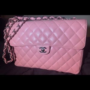 Chanel Jumbo Pink Caviar Single Flap w/ Silver HW
